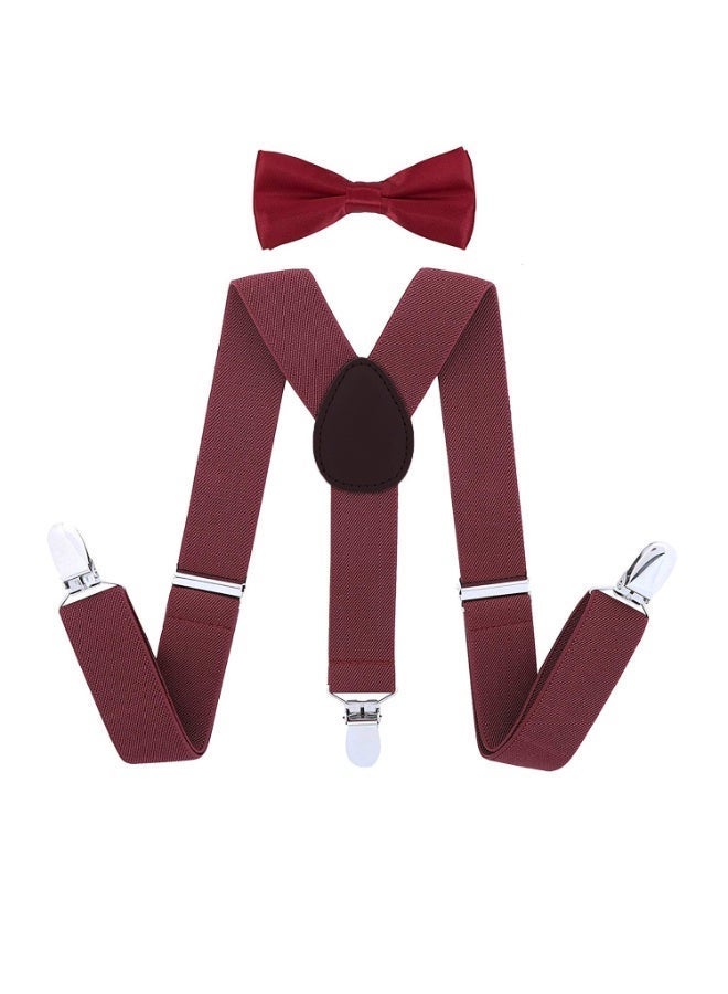 Child Kids Clip-on Suspenders Elastic Y-Shape Adjustable with Clips and Bow Tie Set for Boys and Girls - Image 1